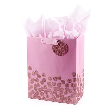 Hallmark 13 Large Gift Bag With Tissue Paper Pink Glitter Dots For