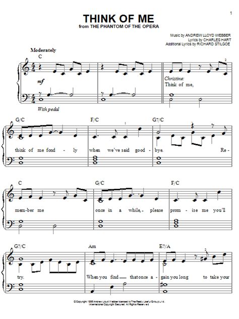 We never said our love was evergreen, or as unchanging as the sea but if you can still remember stop and think of me. Think Of Me | Sheet Music Direct