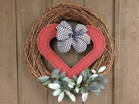 Valentine Wreath Farmhouse Valentine Heart Wreath Valentine Etsy