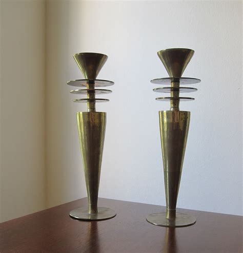 Vintage Art Deco Brass Candle Holders Mid By Pinstripevintage