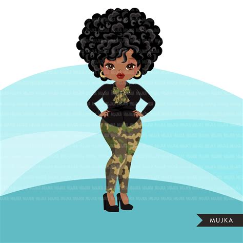 Black Woman Clipart Avatar Ankara Camouflage Print Bow Tie Pants And