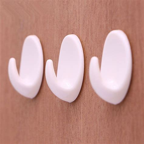 5pcs 10pcs 25pcs Strong Plastic Sticky Small Hook Self Adhesive Durable Oval White Simple Sticky
