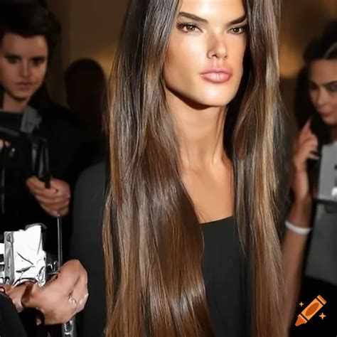 Alessandra Ambrosio Getting Her Hair Trimmed Backstage