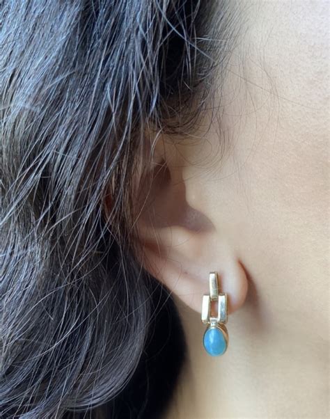 Larimar And Blue Amber 14k Gold Earring Larimar Factory