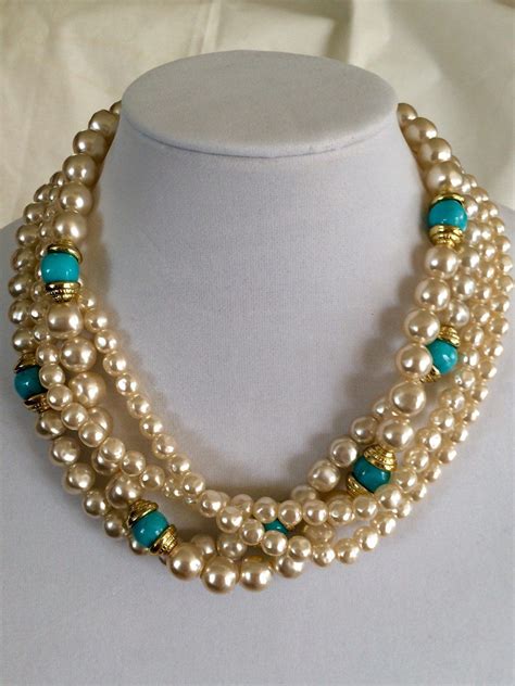 Vintage Necklace Baroque Glass Pearl And Turquoise Bead Etsy