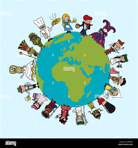 World Map Diversity People Cartoons With Distinctive Outfit Concept