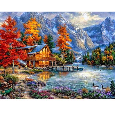 Autumn Lakeside Scenery 5d Diamond Painting