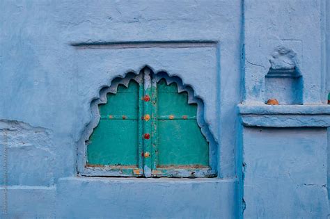 Ornate Indian Window In A Blue City By Alexander Grabchilev Stocksy