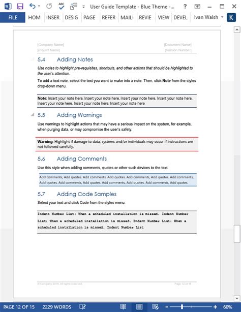 User Guide Templates 5 X Ms Word