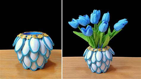 Beautiful Blue Flower Vase From Recycled Plastic Bottle Plastic Spoon