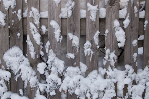 Snow Wooden Fence Closeup Winter Outdoors Stock Photo Image Of