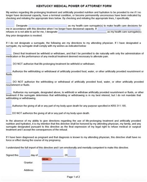 Kentucky Durable Medical Power Of Attorney Form Living Will Forms