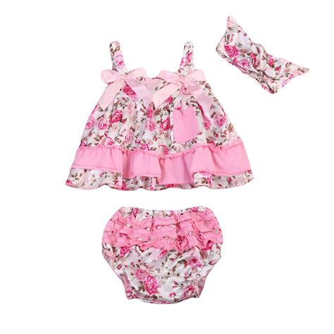 3pcs Baby Giirl Floral Clothing Set Infant Baby Girls Flower Ruffled