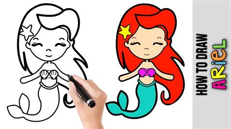 How To Draw Ariel The Little Mermaid Cute Easy Drawings Tutorial For