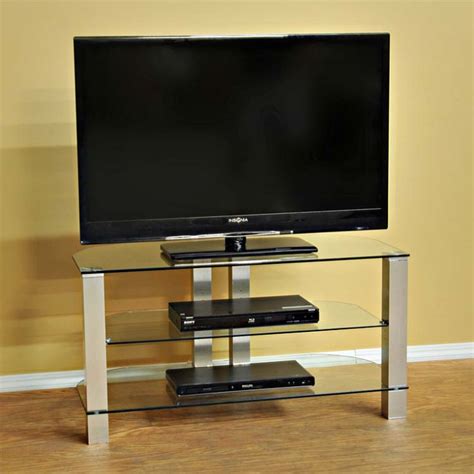 Design 2 Fit Clear Glass 42 Inch Corner Tv Stand Silver D2f 207