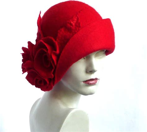 felt hat red felted hat cloche hat feltpoint red cloche hat 1920 hat art hat cloche hat