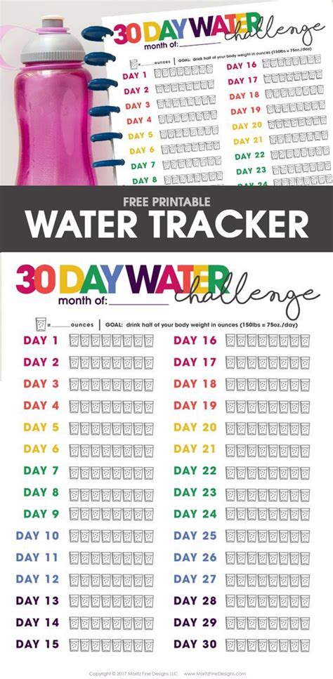 Free Printable Water Tracker 30 Day Challenge Water Challenge