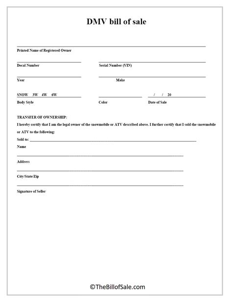 Dmv Bill Of Sale Form Template In Printable Pdf Format