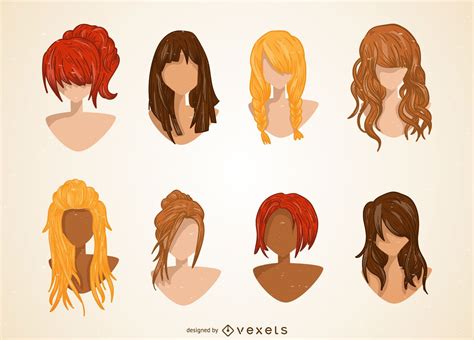 women haircut illustration set vector download