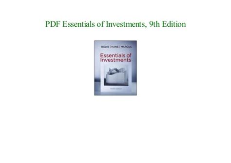 Bodie Kane Marcus Investments 9th Edition Solutions Pdf - Bodie Kane Marcus Investments 9th Edition Pdf – Investing