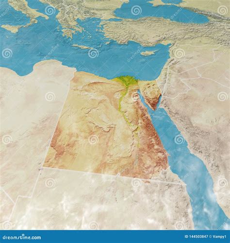 Physical Map With Reliefs Of Egypt Satellite View Stock Illustration