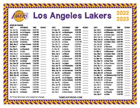 Printable 2022 2023 Los Angeles Lakers Schedule