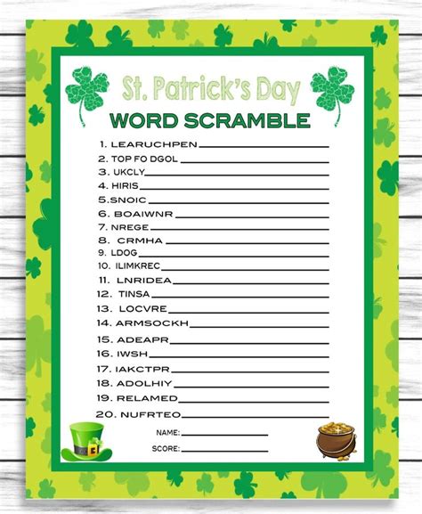 Saint Patricks Day Word Scrambleword Game St Patricks Day Party Game