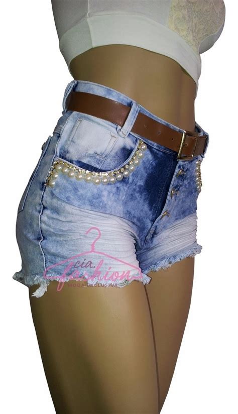 Short Jeans Feminino Cintura Alta Botão Destroyed Anitta R em Mercado Livre