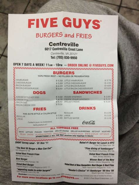 Five Guys Burgers And Fries Menu Urbanspoonzomato