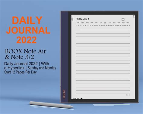 Boox Note Air Templates Daily Journal 2022 Hyperlinked Pdf Etsy In