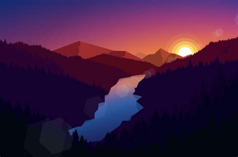 2560x1700 Resolution Illustration River Mountains Polygon Art