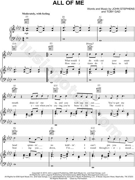 'cause all of me, loves all of you. John Legend "All of Me" Sheet Music in Ab Major ...