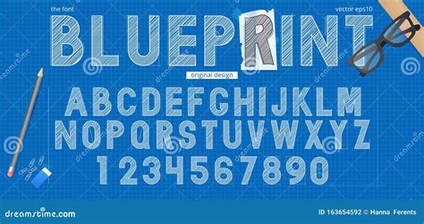 Blueprint Sketch Font Great Typographic Letter For Any Purposes Stock