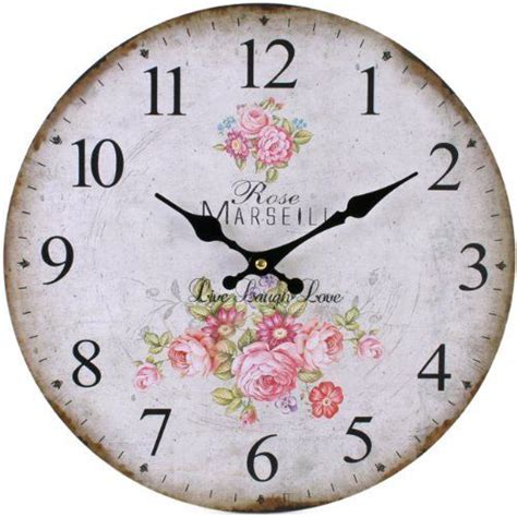 Vintage Rustic French Country Style Rose Flower Wall Clock Kitchen
