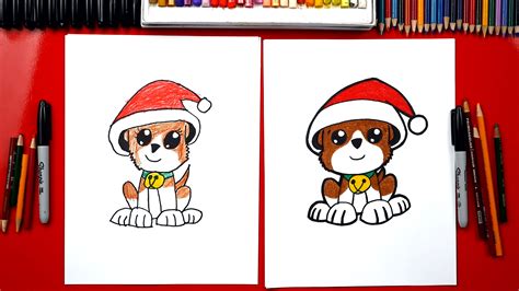 draw  christmas puppy art  kids hub