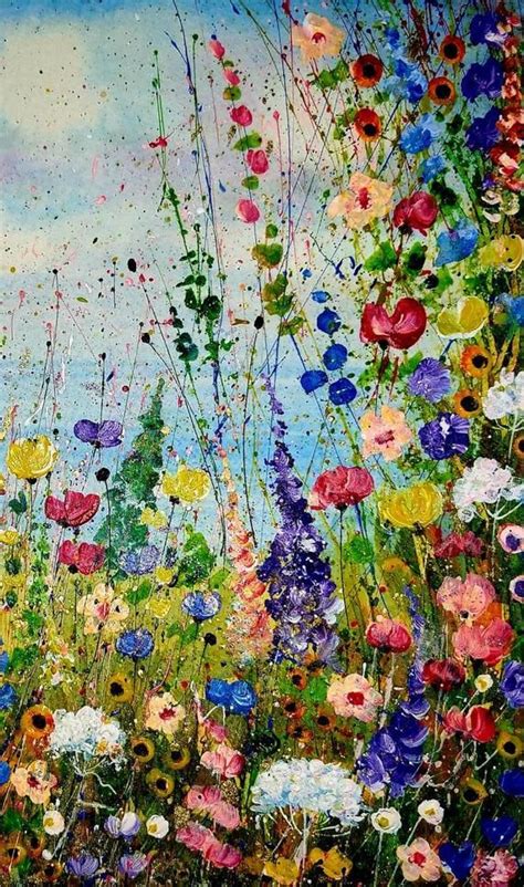 Original Floral Painting Mixed Media Wild Flowers Abstract Meadow