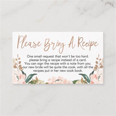 Floral Rose Gold Bridal Shower Recipe Card Request Zazzle Rose Gold