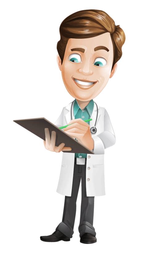 A Cartoon Male Doctor Holding A Clipboard And Pointing At It With His