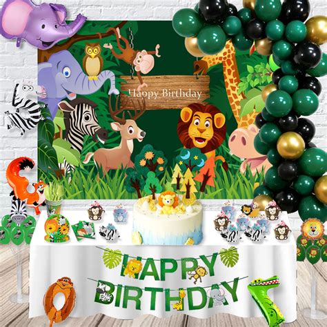 Jungle Safari Party Set Animal Banner Balloon Cake Topper Paper Cup