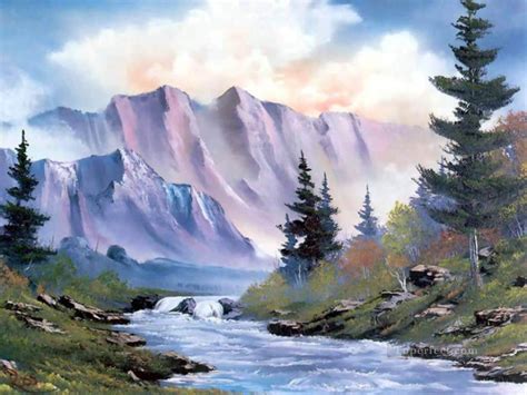 Purple Mountains Bob Ross Landscape Painting In Oil For Sale