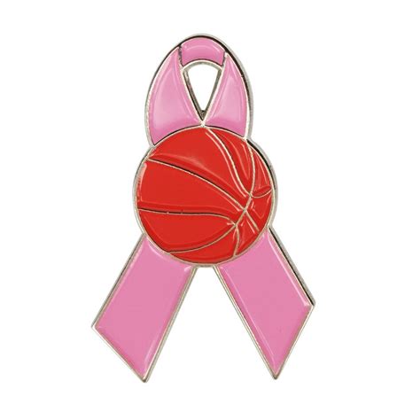 Custom Metal Soft Enamel Basketball Breast Cancer Awareness Pink Ribbon Pin Buy Ribbon Pin