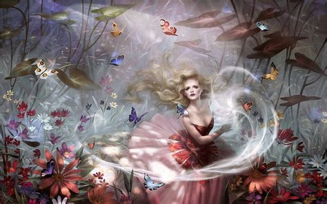 Fairy Of The Forest Red Fantasy Woman Dress Fairy Dust Bonito Magic Woman Hd Wallpaper