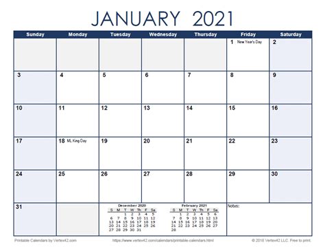 January 2021 Calendar Printable Free Monthly 65 Printable Calendar