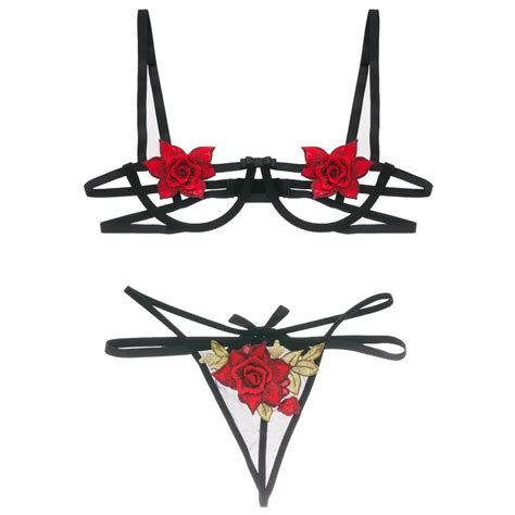 Sexy Lingerie Womens Ultra Thin Lace Temptation Underwire Bra Panty Set Perspective Bralette