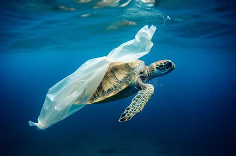 Turtle Trapped In Plastic Garbage Floating In The North Pacific