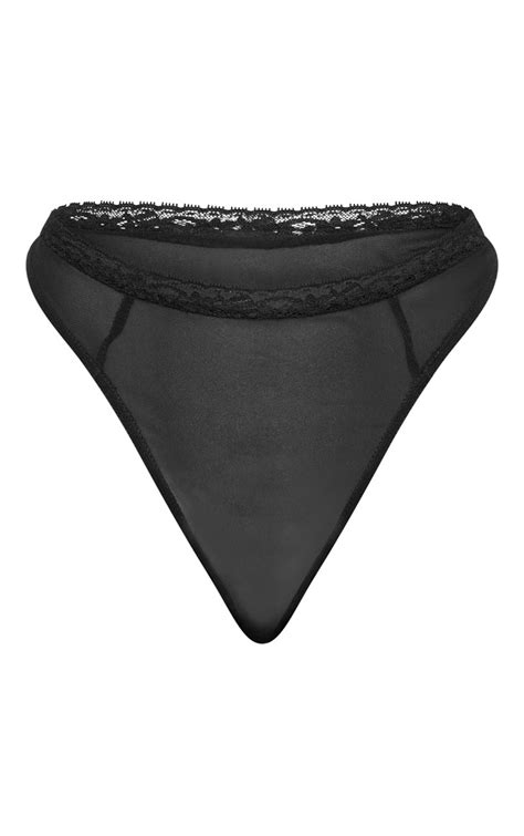 Black Sheer Mesh Binding Detail Thong Prettylittlething Usa