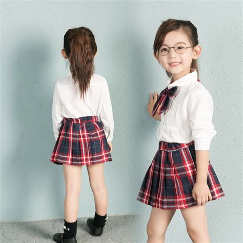 Spring Autumn Children Girls Korea School Uniform Set Models White