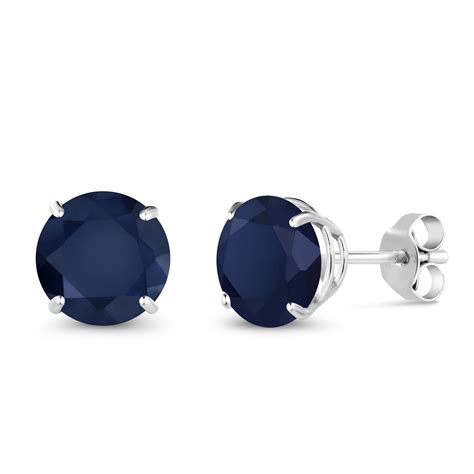 Ct Round Mm Blue Sapphire K White Gold Stud Earrings Ebay