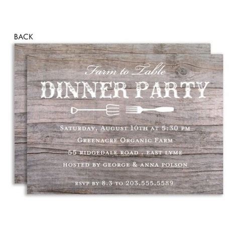 Write the evening's menu on a simple chalkboard, use plain linen napkins tied with twine, and a rough burlap tablecloth or runner to bedeck your table. Farm to Table Dinner Party Invitation | Rehearsal Invites ...