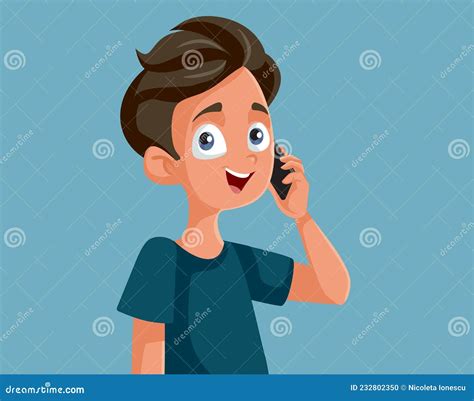 Happy Teen Boy Speaking On The Phone Vector Cartoon